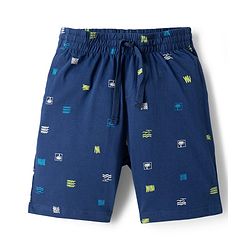 Pine Kids Cotton Knit Half Sleeves Printed Shirt & Shorts Co-ord Night Suit - Navy Blue