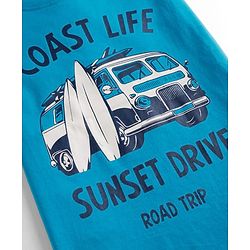 Pine Kids Cotton Knit Half Sleeves Beach Theme Printed & Checked T-Shirt & Shorts Night Suit - Blue