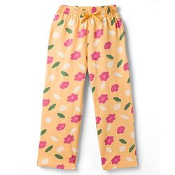 Pine Kids Cotton Knit Half Sleeves T-Shirt & Pyjama Night Suit With Floral Print - Fuchsia