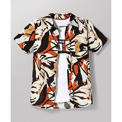 Pine Kids Cotton Woven Half Sleeves Printed Shirt & Sleeveless T-Shirt With Text Print - Multicolor