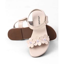 Pine Kids Velcro Closure Sandals With Floral Applique - Beige