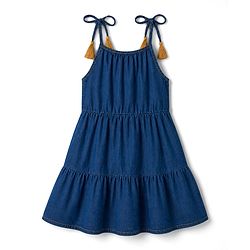 Pine Kids Cotton Woven One Piece Dresses/Frocks with Tassels Navy Blue 4-5 Years