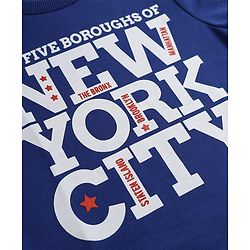 Pine Kids Cotton Mix Knit Sweatshirt with Full Sleeves and The Five Boroughs Of New York City Text Print - Navy Blue