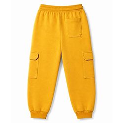 Pine Kids Knit Full Length Lounge Pant With Cargo Pockets & Text Print - Yellow
