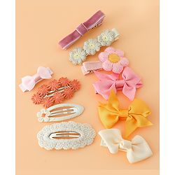 Pine Kids Hair Pins And Clips with Bow and Floral Applique Pack of 10 - Yellow