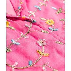 Pine Kids Woven Sleeveless Floral Sequinned & Embroidered Choli & Lehenga Set With Dupatta - Pink