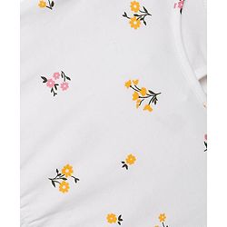 Pine Kids Cotton Knit Flutter Sleeves Tiered Frock with Floral Print - White