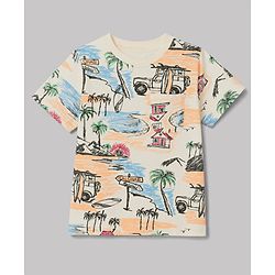 Pine Kids Cotton Knit Half Sleeves Beach Theme Printed Co-Ords T-Shirt & Pyjama Night Suit - Cream