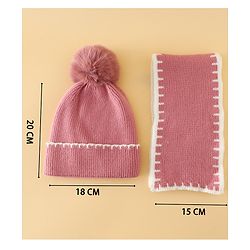 Pine Kids Solid Woollen Cap & Muffler Pink-Diameter 19 cm