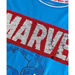 Pine Kids Marvel 100% Cotton Single Jersey Knit Half Sleeves T-Shirts with Spider Man Graphic and Marvel Reversible Sequins - Blue