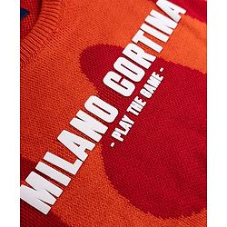 Pine Kids Knit Full Sleeves Text Printed Pullover Sweater - Neon Orange