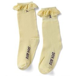 Pine Kids Cotton Nylon Spandex Mid-Calf Length Socks with Frill Detail & Pine Kids Text Pack of 3 - Red Blue Yelllow