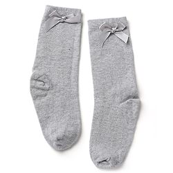 Pine Kids Cotton Knit Mid Calf Length Socks With Bow Applique Pack of 5 - Light Grey, Black, White, Pink & Red