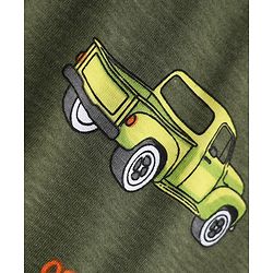 Pine Kids Cotton Knit Half Sleeves Co-Ords T-Shirt & Pyjama Night Suit with Vehicle Print - Olive Green