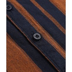 Pine Kids 100% Cotton Woven Hooded Shirts with Full Sleeves and Striped Print in Brown for 4-5 Years