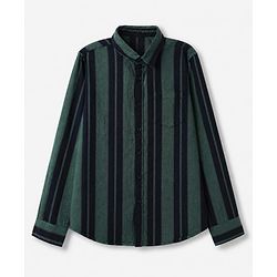 Pine Kids 100% Cotton Woven Hooded Shirts with Full Sleeves and Striped Print in Green for 4-5 Years