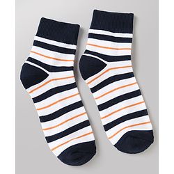 Pine Kids Cotton Mix Knit Ankle Length Socks With Brand Logo Print Set of 3 - Orange, White & Black