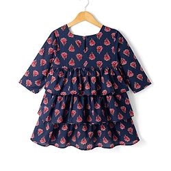 Pine Kids Cotton Woven Three Fourth Sleeves Kurta and Salwar Set with Dupatta and Floral Print - Blue