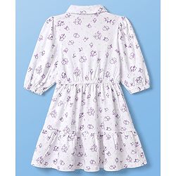 Pine Kids 100% Cotton Knit Full Sleeves One Piece Dress With Floral Print - White
