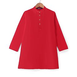 Pine Kids Woven Full Sleeves Kurta & Pajama Set With Embroidered Jacket - Red
