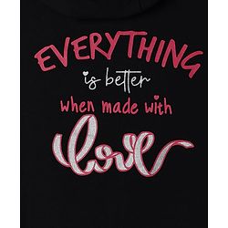 Pine Kids 100% Cotton Knit Full Sleeves Hooded Sweatshirt With Heart Print - Black