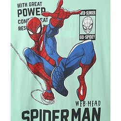 Pine Kids Marvel 100% Cotton Knit Single Jersey T-Shirt with Half Sleeves and Spider-Man Print in Mint