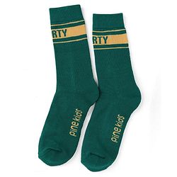 Pine Kids Cotton Knit Mid Calf Length Socks With Pine Kids Text Design Pack Of 3 -Blue Green & Mustard