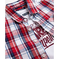 Pine Kids 100% Cotton Woven Full Sleeves Tartan Checks Shirt and Tank Top with Street Competition Print - Red