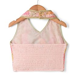 Pine Kids Woven Lehenga Choli and Dupatta with Sleeveless and Leaves Print in Light Pink