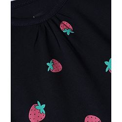 Pine Kids 100% Cotton Knit Bio Washed Single Jersery 180 Gsm Full Sleeves Co-ord Top & Pajama Night Suit with Strawberry Print - Black