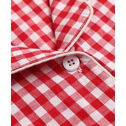 Pine Kids 100 % Cotton Knit Full Sleeves Co-Ord Top And Pyjama Night Suit With Checked Print - Red