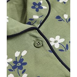 Pink Kids 100% Cotton Knit Full Sleeves Co-Ord Shirt & Pajama Night Suit With Floral Print-Green