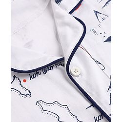 Pine Kids 100% Cotton Knit Half Sleeves Co-Ords Shirt & Short Night Suit With Tropical Theme Print - White
