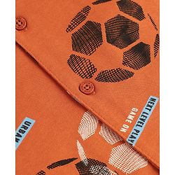 Pine Kids 100% Cotton Knit Front Open Full Sleeve Shirt & Pyjama Night Suit With Football Print - Orange