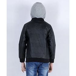 Pine Kids Full Sleeves Hooded Jacket Explore Patch - Black