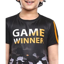 Pine Kids Half Sleeves Athleisure Dri-Fit T-Shirt Game Winner Print - Black