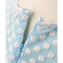 Pine Kids Sleeveless Frock with Nylon Mesh Embroidery All Over - Blue