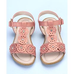 Pine Kids Laser Cut Flowers Sandals - Rose Gold