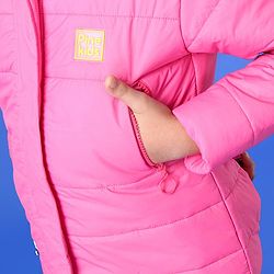 Pine Kids Medium Winter Full Sleeve Hooded Padded Jacket with Belt - Pink