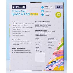 Pine Kids Stainless Steel Spoon & Fork Pack of 4 - Length 15 cm Each