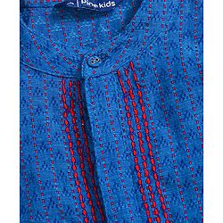 Pine Kids Full Sleeves Kurta With Embroidered Placket - Blue