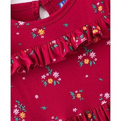 Pine Kids Full Sleeves Biowashed Frock Floral Print - Beet Red