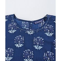Pine Kids Short Sleeve Printed Choli & Dhoti Pant with Dupatta Set Floral and Dotted Print - Indigo