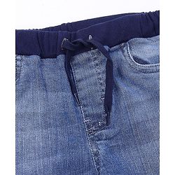Pine Kids Full Length Denim Jeans With Knitted Waist Band - Blue