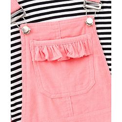 Pine Kids Bio Washed Striper Full Sleeves Tee with Dungaree Style Frock - Pink