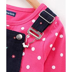 Pine Kids Bio Washed Polka dot Full Sleeves Tee with Dungaree Style Frock - Blue