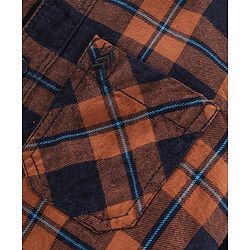 Pine Kids Full sleeves Hooded Indigo Checked Shirt - Brown