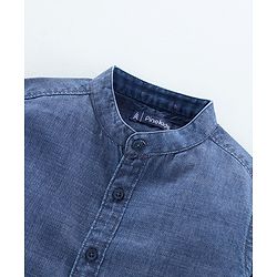 Pine Kids Denim Enzyme Washed Full Band Collar Shirt - Blue