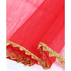 Pine Kids Short Sleeves Sequin Embroidered Choli & Lehenga With Net Duptta - Red Yellow