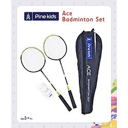 Pine Kids Badminton Set - Green & Black | Includes 2 Lightweight Rackets & 3 Shuttlecocks | Strong Frame, Easy Grip Handle | Perfect Outdoor/Indoor Sports Game for Kids.